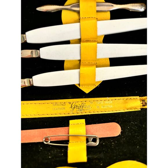 Vintage Griffon Manicure Nail Set Kit Embroidered Leather Austria Yellow AS IS - Picture 10 of 10